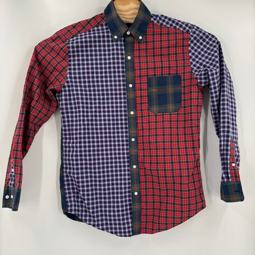 J. McLaughlin Mens Small Blue Red Green Plaid Color Block Long Sleeve Shirt - Picture 4 of 5